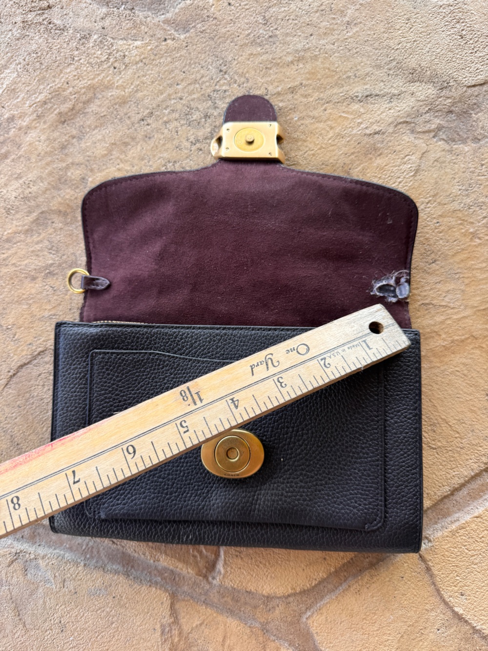 Coach Crystal C Wallet Clutch Black Pebble Leather Gold Hardware Style 79438 - Picture 8 of 14